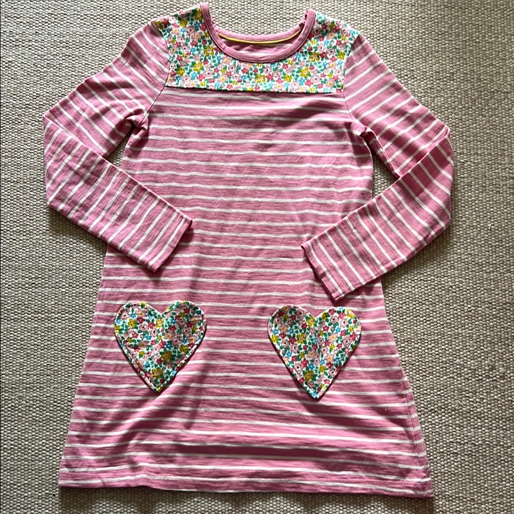 Mini Boden Pink Striped Dress with Floral Accents